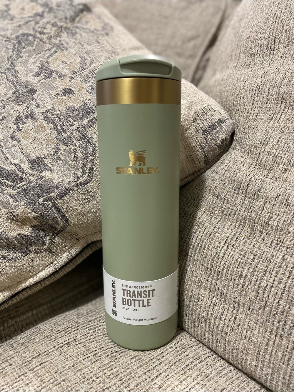 Stanley Sage Green Travel Bottle with Gold Accent. 20.0z